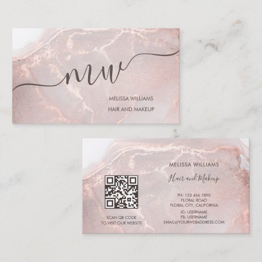 Rose Gold  Ink Marble | QR Code Visitekaartje (Voorkant / Achterkant)