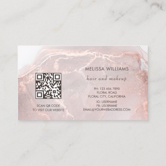 Rose Gold  Ink Marble | QR Code Visitekaartje (Achterkant)