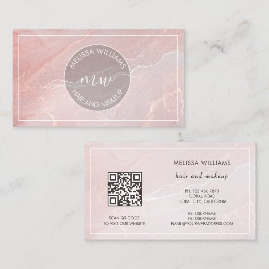 Rose Gold Ink Marble | QR Code Visitekaartje (Voorkant / Achterkant)
