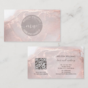 Rose Gold Inkt Marmer QR Code Visitekaartje