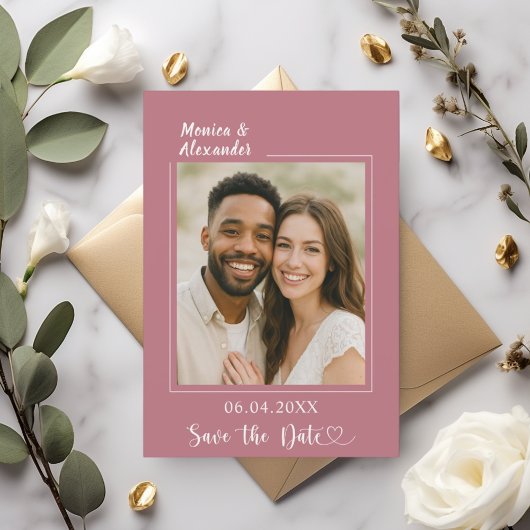 Rose gold ivory photo wedding Save the Date