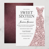 Rose Gold & jolie robe Sweet 16 Invitation (Devant / Derrière)
