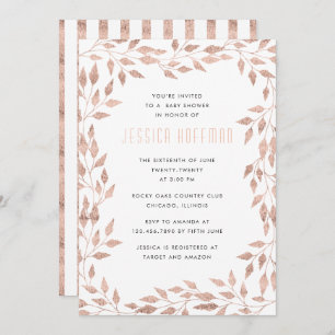 Rose Gold Leafy Baby shower frontalier Invitation