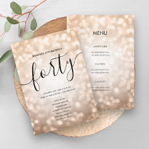 Rose Gold Lights 40th Birthday Menu Programme