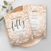 Rose Gold Lights 50th Birthday Menu Programme