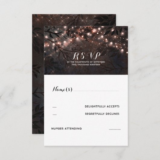 Rose Gold Lights Mariage rustique RSVP (Devant / Derrière)
