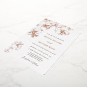 Rose Gold Line Art Lilies Wedding Folie Uitnodiging (Gedraaid)