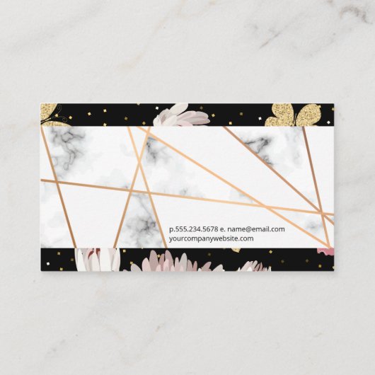 Rose Gold Lines | Marmer | Bloemvlinder Visitekaartje (Achterkant)