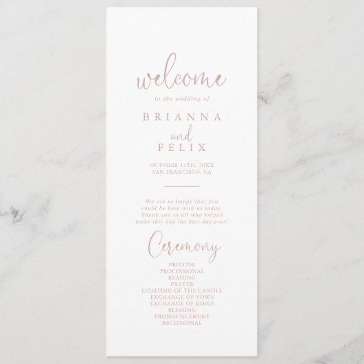 Rose Gold Love Fancy Script Wedding Programme (Devant)