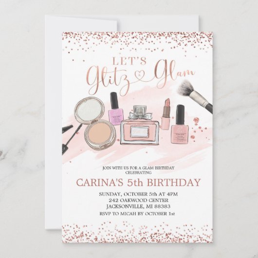 Rose Gold Makeover Girl Invitation fête d'annivers (Devant)