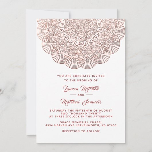 Rose Gold Mandala Faire-part de mariage (Devant)