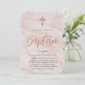 Rose Gold Marble Girl Baptême Invitation (Debout devant)