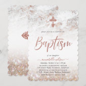 Rose Gold Marble Girl Baptême Invitation (Devant / Derrière)