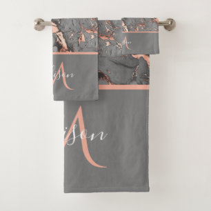 Rose Gold & Marbre Gris Monogramme Luxe Salle de B