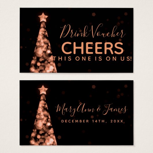 Rose Gold Mariage de Noël Voucher de boisson (Devant & derrière)