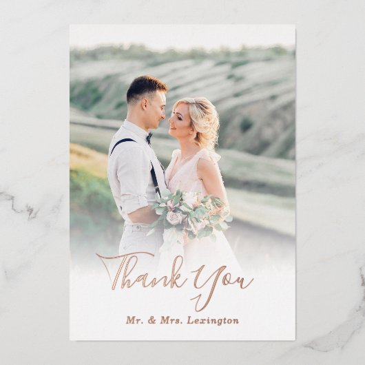 Rose Gold Mariage Photo Plat Merci Cartes (Recto)