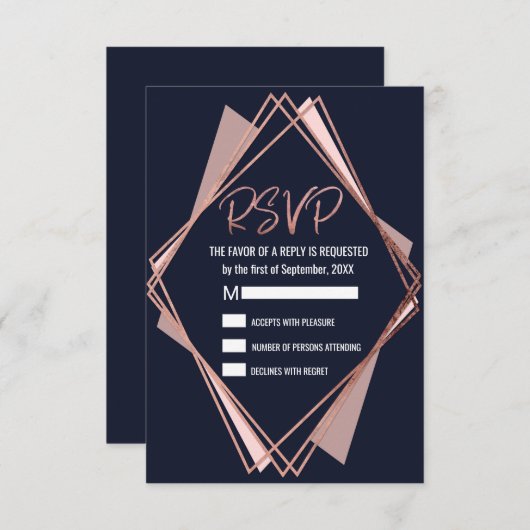 Rose Gold Marine bleu Mauve géométrique RSVP (Devant / Derrière)