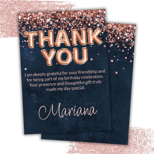 Rose Gold Marine Blue Anniversaire Carte de remerc