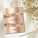 Rose gold metal agate marble name script 2024<br><div class="desc">Rose gold faux metal and agate,  marble stone print as background.  Personalize and add your name. The name is written with a modern hand lettered style script.</div>