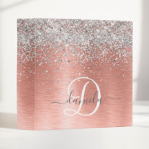 Rose Gold Métal Brossé Paillettes Monogramme Nom