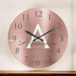 Rose Gold Metallic Monogram Nom & Initiation<br><div class="desc">Rose Gold Metallic Monogram Name and Initial Serving Wall Clock. The Wall Clock makes the perfect gift for someone who loves pink stainless steel.</div>