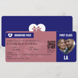 Rose Gold & Midnight Blue Boarding Pass Wedding Kaart