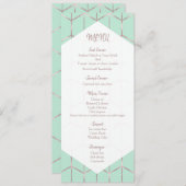 Rose Gold Mint Green Chic Mariage géométrique Menu (Devant / Derrière)