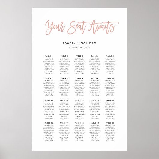 Rose Gold Modern Fairytale Mariage Tableau de sièg (Devant)