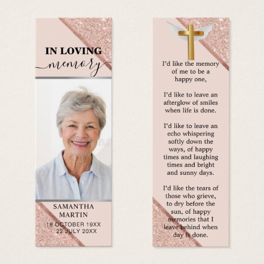 Rose Gold Modern Memorial Funérailles Signet (Devant & derrière)