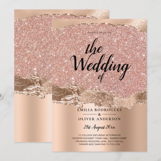 Rose Gold Moderne Glamor Mariage Invitation (Devant / Derrière)