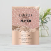 Rose Gold Moderne Glamor Mariage Invitation (Debout devant)