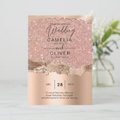 Rose Gold Moderne Glamor Mariage Invitation (Debout devant)