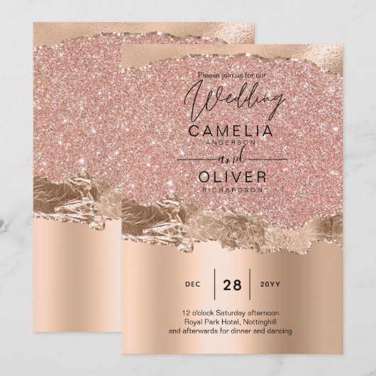 Rose Gold Moderne Glamor Mariage Invitation (Devant / Derrière)