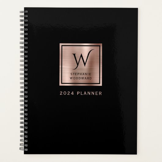 Rose Gold Monogram Noir Élégant 2024 (Devant)