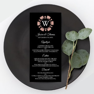 Rose Gold Monogram Poker Chip Casino Mariage Menu