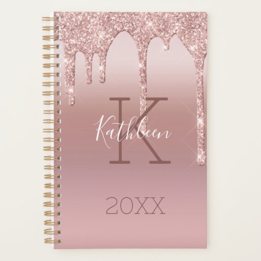 Rose Gold Monogramme Pailleté Tendance Rose Clair (Devant)