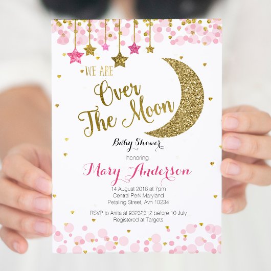 Rose Gold Moon Baby shower Invitation pour fille
