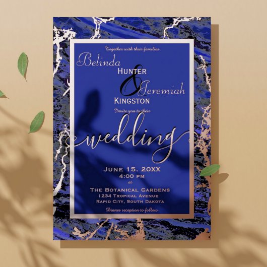 Rose Gold & Navy 5" x 7" Foil Wedding Invitations
