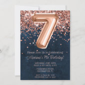 Rose Gold Navy Blue 7th Birthday Party Invitation (Devant)