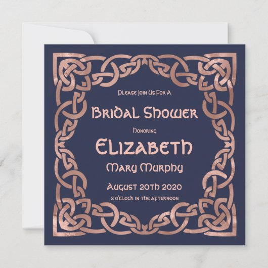 Rose Gold & Navy Blue Celtic Knot Invitation (Devant)