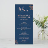 Rose Gold Navy Blue Floral Elegant Wedding Menu (Debout devant)