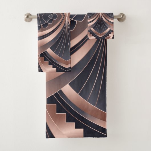 Rose Gold Navy Geometric Neo Art Deco Bad Handdoek (Insitu)