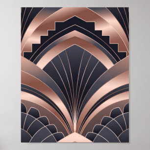 Rose Gold Navy Géométrique Éventail Neo Art Déco