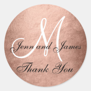 Rose Gold Noir Mariage Faveur Sticker initial