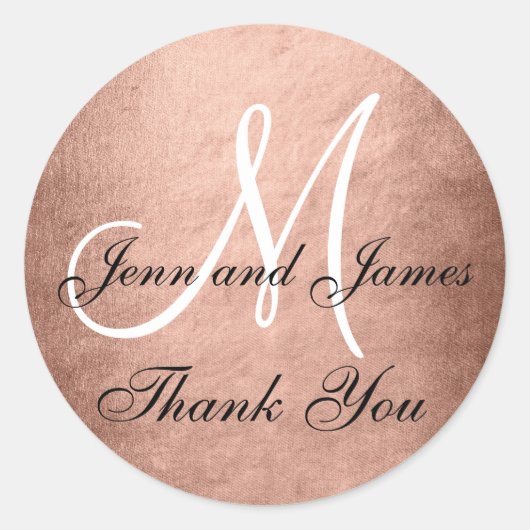 Rose Gold Noir Mariage Faveur Sticker initial (Devant)