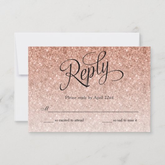 Rose Gold Ombre Parties scintillant Carte de répon (Devant)