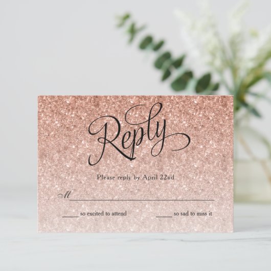 Rose Gold Ombre Parties scintillant Carte de répon (Debout devant)