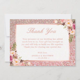 Rose Gold Pailleté Blush Fleurs Roses Merci