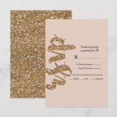 Rose Gold Pailleté Blush Glam Mariage RSVP Réponse (Devant / Derrière)