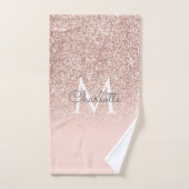Rose Gold Pailleté Blush Rose Monogramme (Serviette à main)